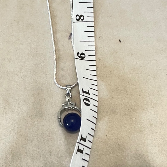 925 Sterling Silver Pendant W/Dyed Blue Agate Stone/Bead & 3 small Cz’s Above. - Picture 14 of 16